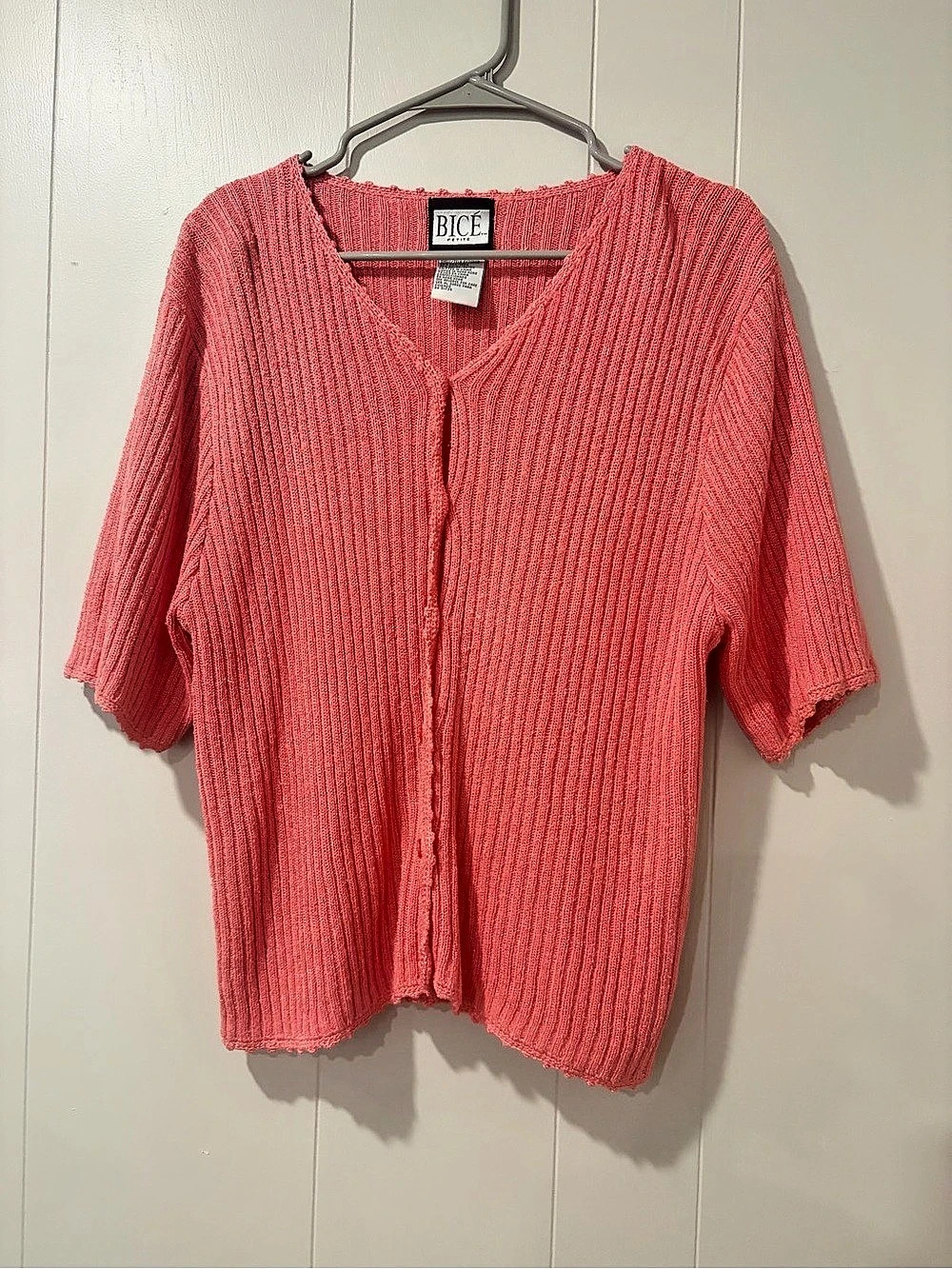 BICE Pink Knit Short Sleeve Cardigan Size Large